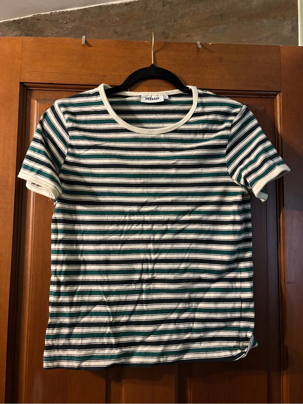 Weekday Green & White Striped Short Sleeve Tee